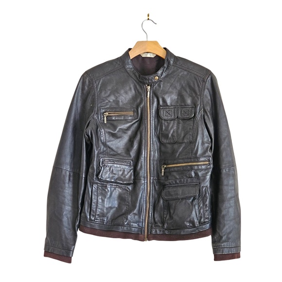 Promod women's leather vintage jacket in black - Picture 2 of 6